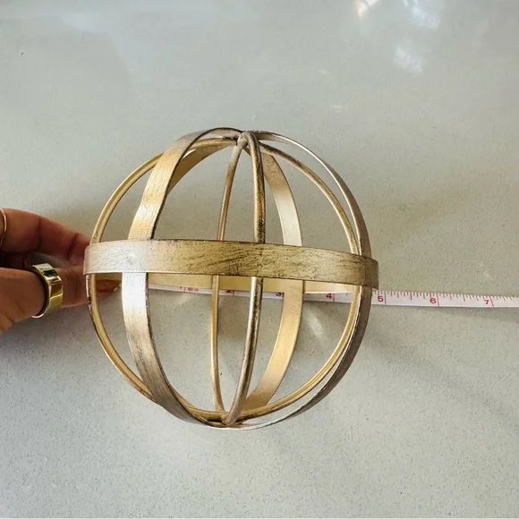 NEW POTTERY BARN White Cream Tan Wood Decor Low Bowl Knot Beads Chain Sphere - Picture 9 of 16